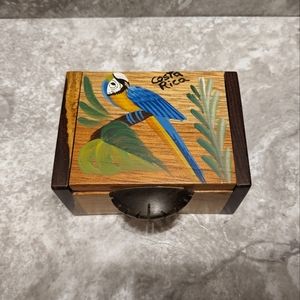 Wood Costa Rica Jewelry Box with a Hand Painted Parrot